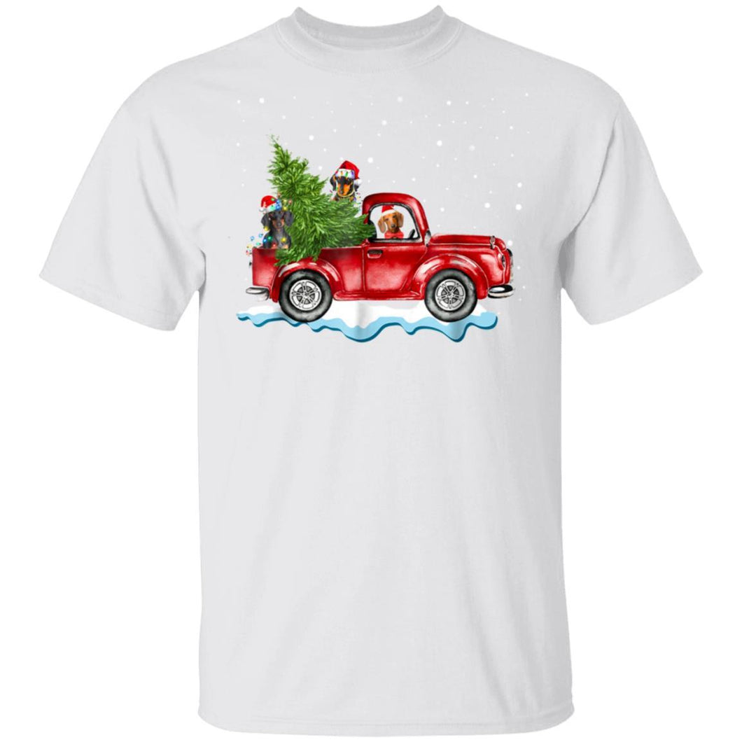 Dachshund Dogs Ride Red Truck Christmas Tshirt Xmas Gifts